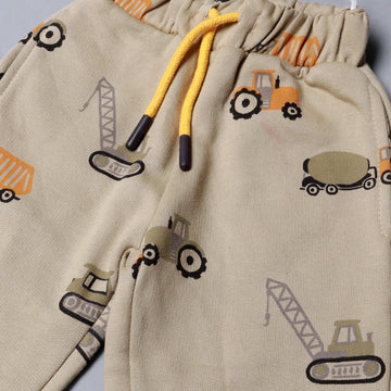 LIGHT GREEN VEHICLES PRINTED JOGGER PANTS TROUSER